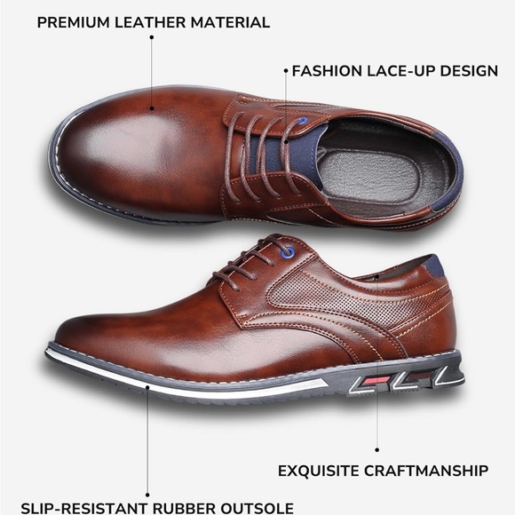 Men's Business casual Dress Shoes Comfortable Oxford Superior Flexural Leather - Picture 2 of 10